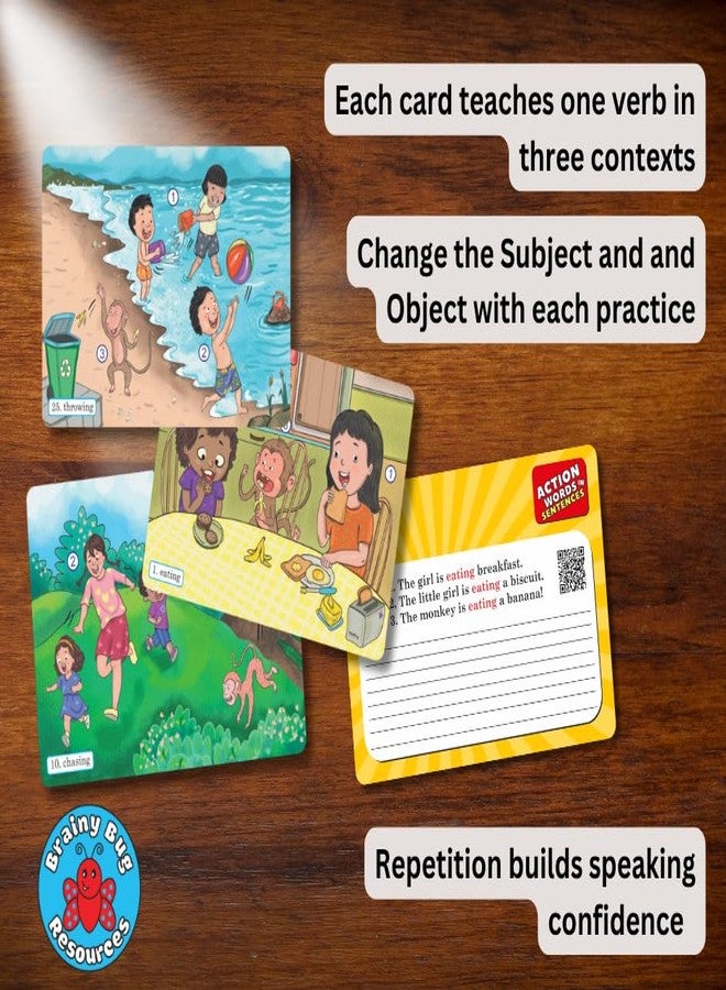 Brainy Bug Resources Brainy Bug English Learning Flashcards with App-Enabled Audio Feature | Action Words, Grammar & Sentence Practice for Kids | Educational Resource for Early Learners, Special Needs Kids - Image 5